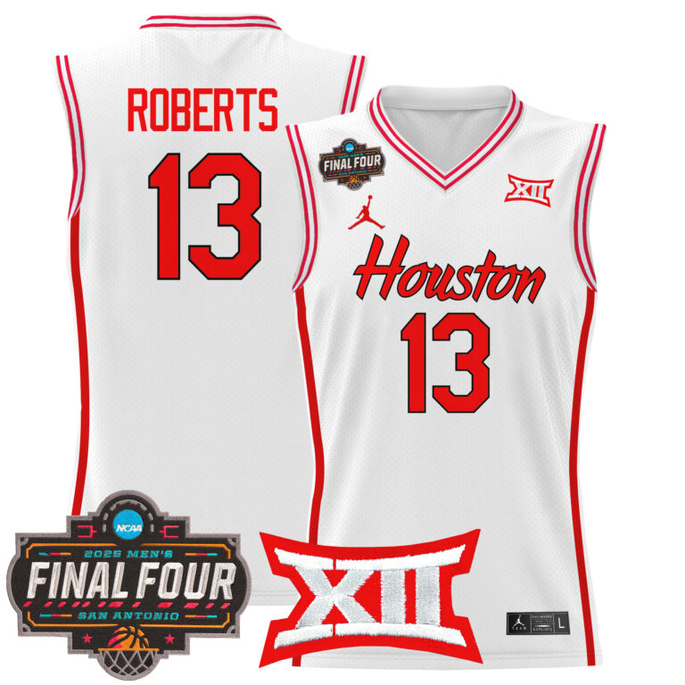Men Houston Cougars #13 Roberts white 2025 Final Four Patch NCAA Jersey style 2